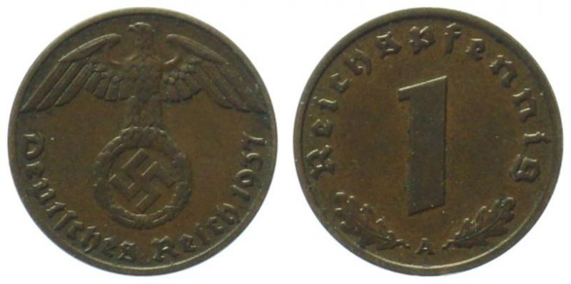 3. Reich 1 Pfennig 1937 A